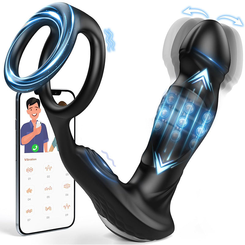 Asura App Control Wiggling & Tapping Prostate Massager with Dual Cock Rings
