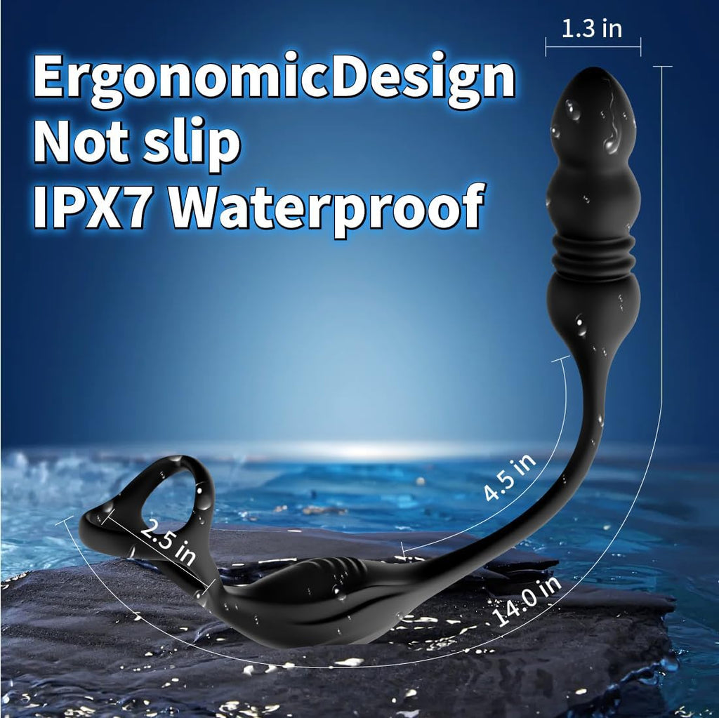 Thrusting Anal Vibrator Prostate Massager, Vibrating Cock Ring, Remote Control Anal Butt Plug, 9 Vibration Modes, Anal Bead，Male Vibrators for Men Adult Toys, Sex Toys for Men and Couple Pleasure