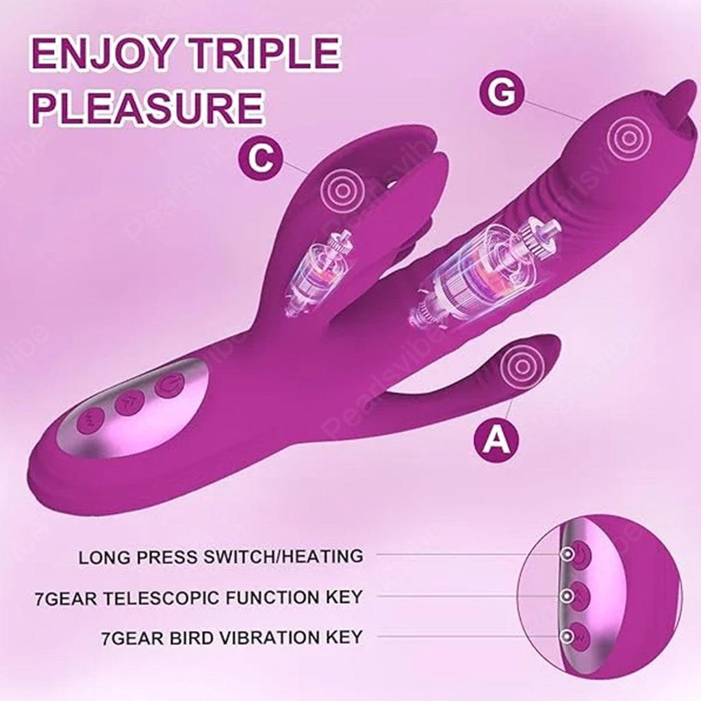 Trident 4-in-1 Heating Telescopic Swinging Tongue-licking Vibrator