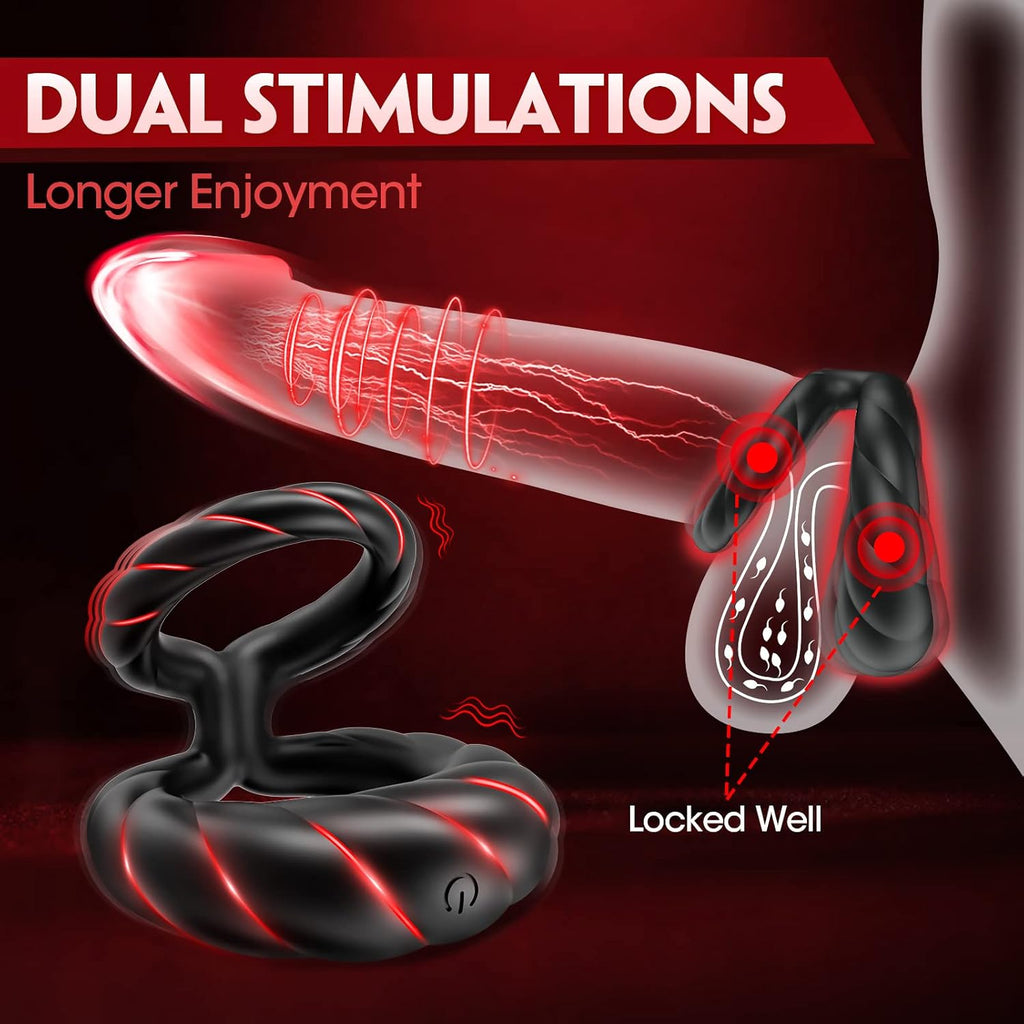 Vibrating Cock Ring Sex Toys for Men - Penis Ring Vibrator with 10 Vibrations, Adult Male Sex Toy for Longer Harder Stronger, Double Penis Vibrators, Couples Mens Male Adult Sex Toys & Games