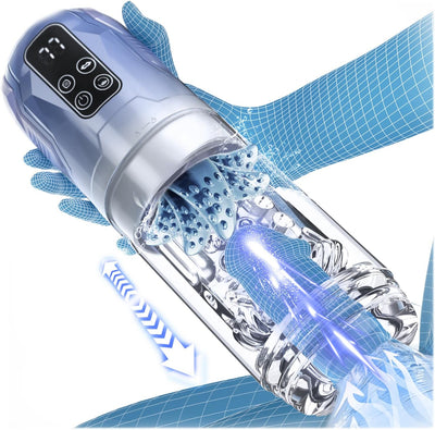 Penis Pump Realistic Electric Stroker with 7 Sucking Vibrating Thrusting Rotating Licking