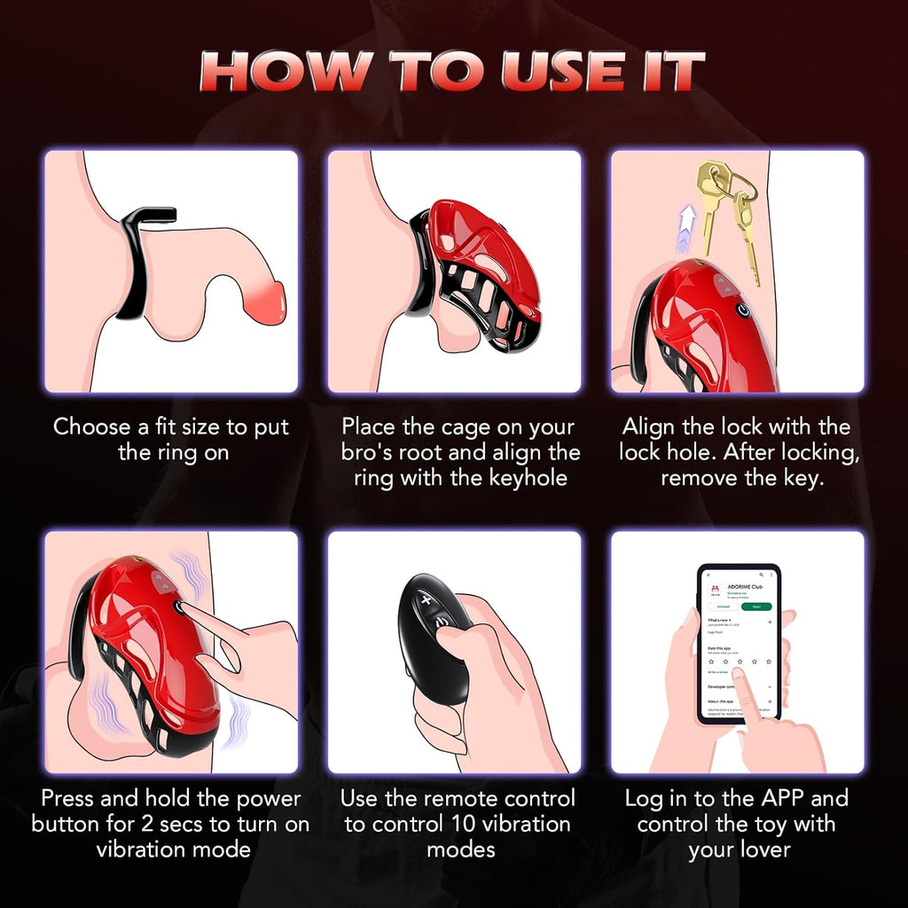 Chastity Cage Vibrator Sex Toýs for Man - Male Chastity Devices Sissy Cock Cage Sex Toyscouples for Couples with 10 Vibrations, BDSM Bondage Penis Exercise Train Adult Toy with 5 Sizes Ring 2 Keys