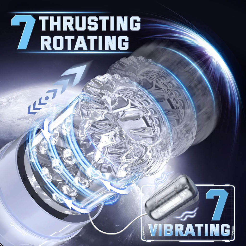 Penis Pump Realistic Electric Stroker with 7 Sucking Vibrating Thrusting Rotating Licking