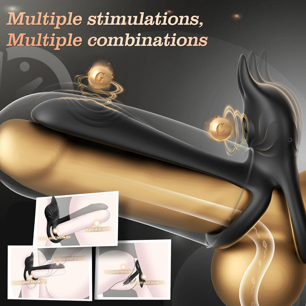 Vibrating Cock Ring, 3 in 1 Sex Toy Cockringvirbator with 10 Vibration Modes Dual Penis Ring Erection Adult Toys, Sex toyscouples for Couples Silicone Male Sex Toys for Gay Mens Couples Set Cockring