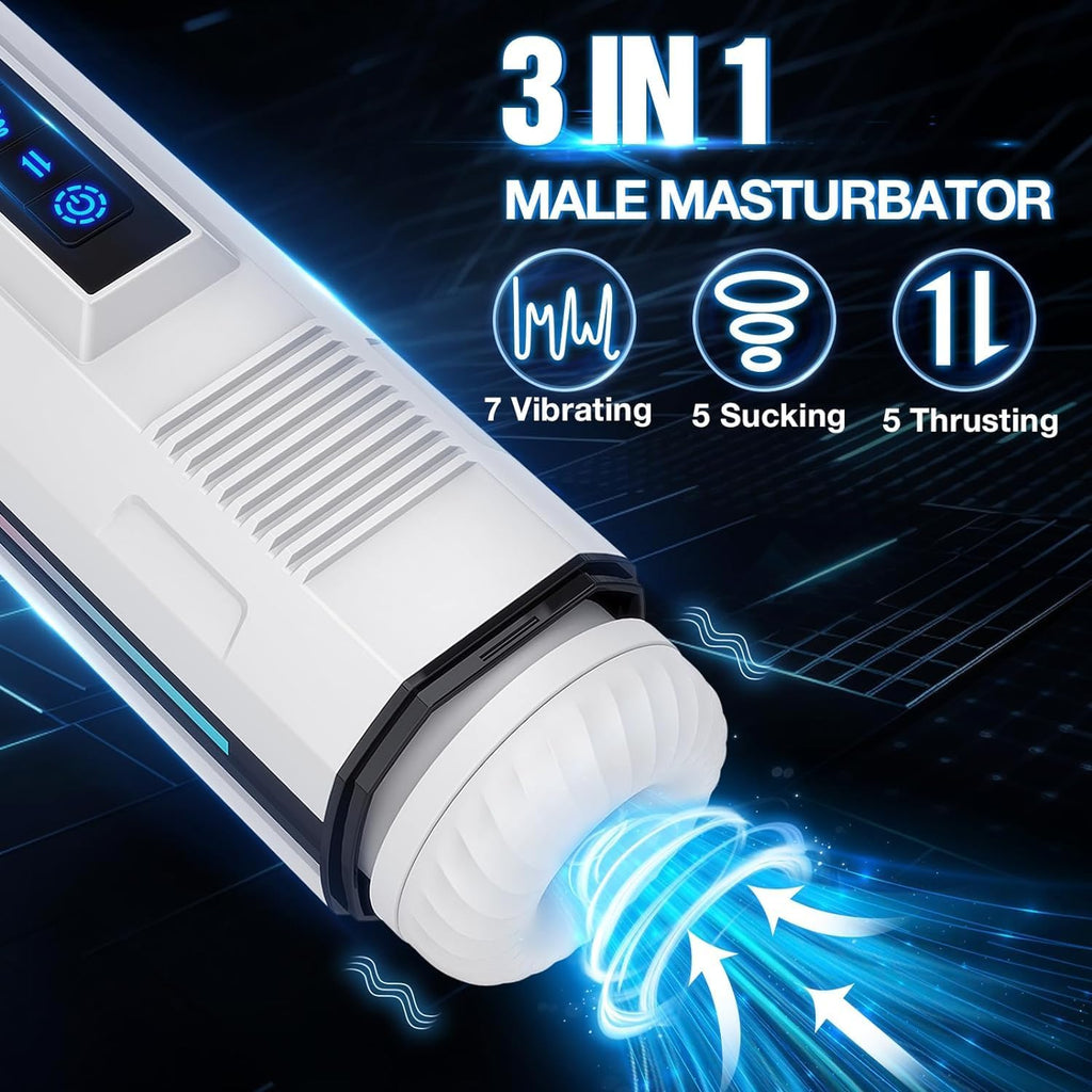 Automatic Male Masturbator Sex Toys for Men, Adult Toy Penis Pump with 7 Vibrating & 5 Sucking Thrusting Modes, LCD Display Mens Realistic Pocket Pussy Stroker Blowjob Machine
